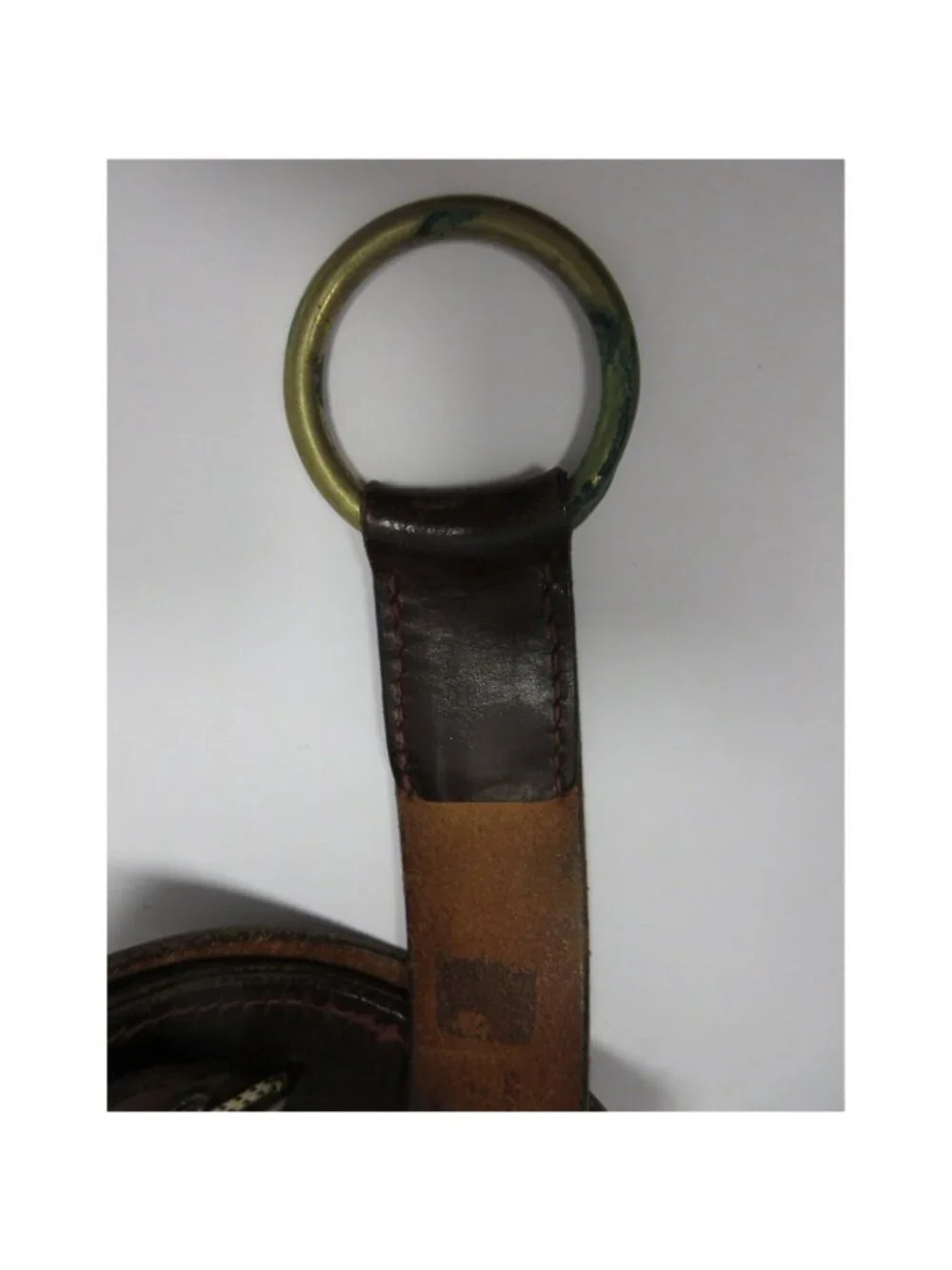 VINTAGE J Press Belt Leather Brass O-Ring Hook Buckle Handsewn *